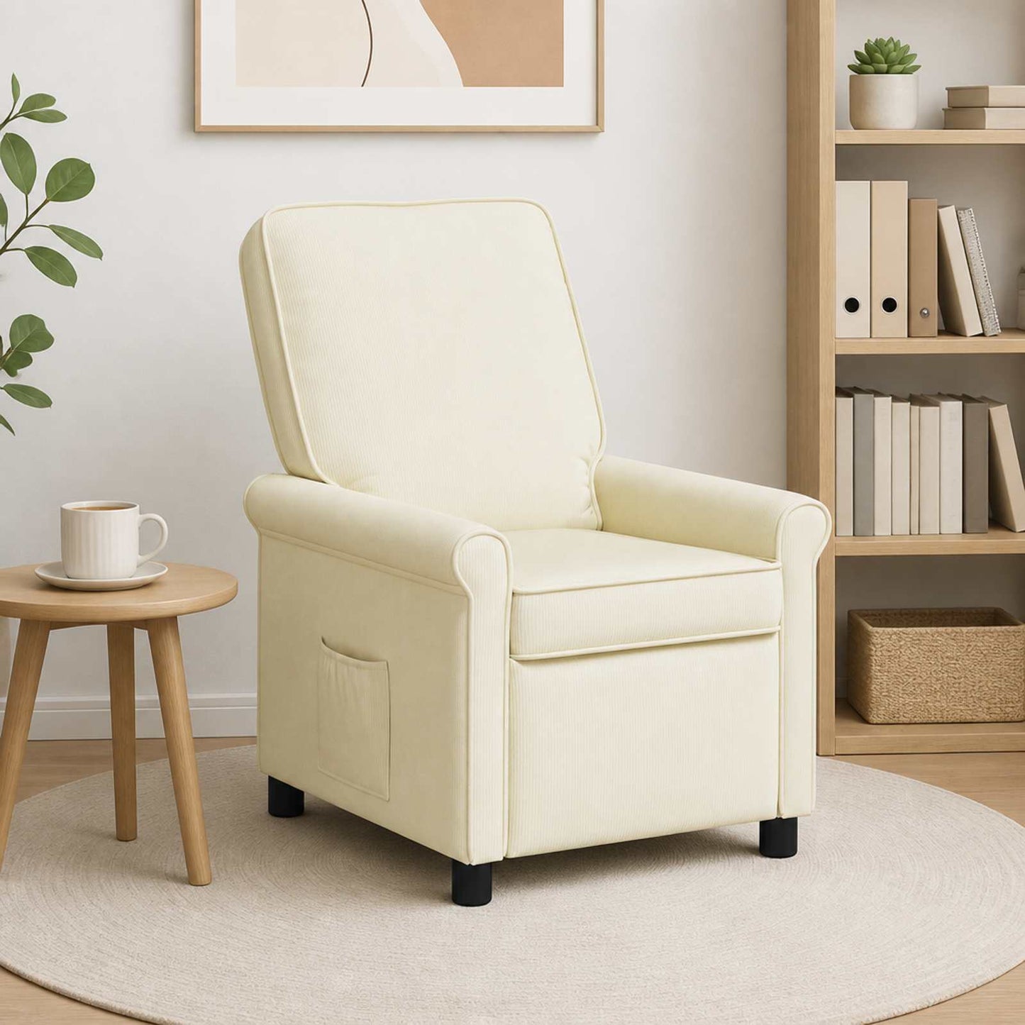 vidaXL Ανακλινόμενη πολυθρόνα Κρεμ 69 x 95 x 101 cm Ύφασμα