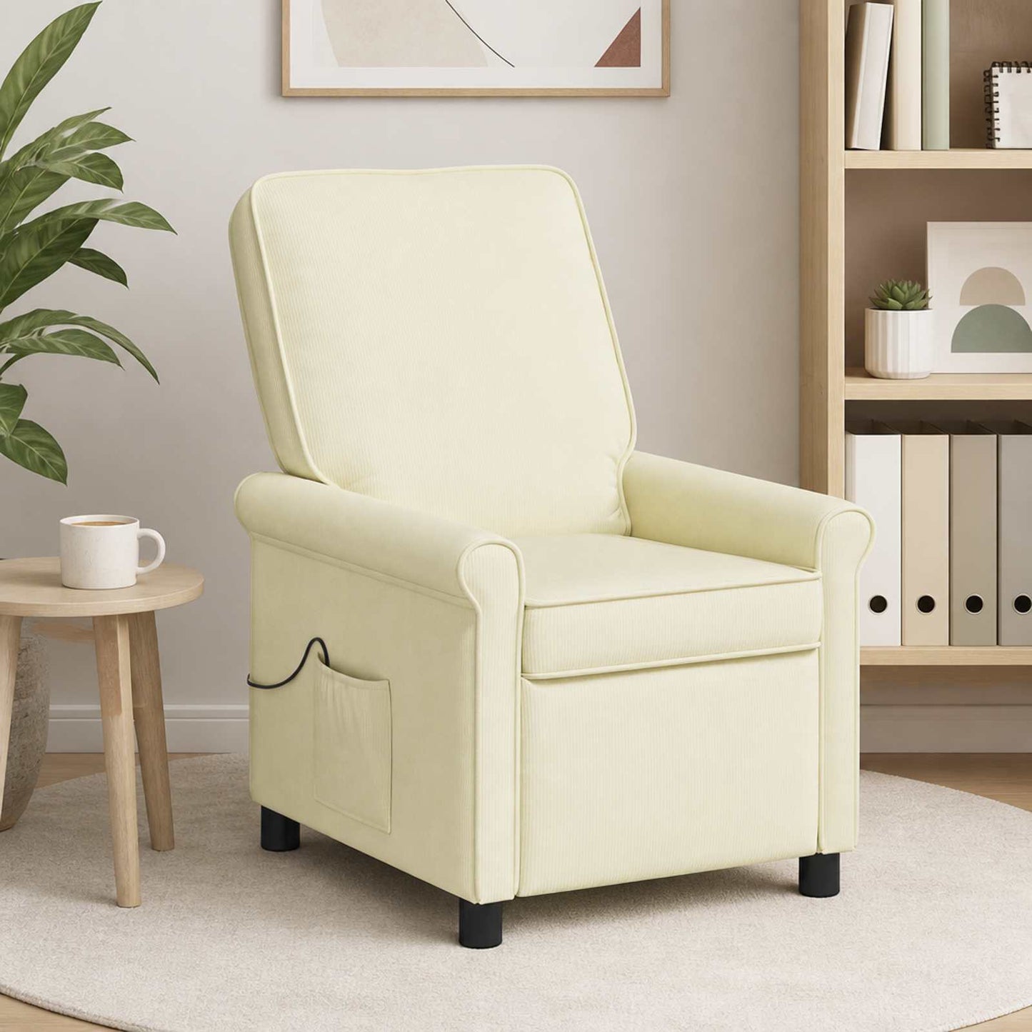 vidaXL Ανακλινόμενη Πολυθρόνα Μασάζ Κρεμ 69 x 95 x 101 cm Ύφασμα
