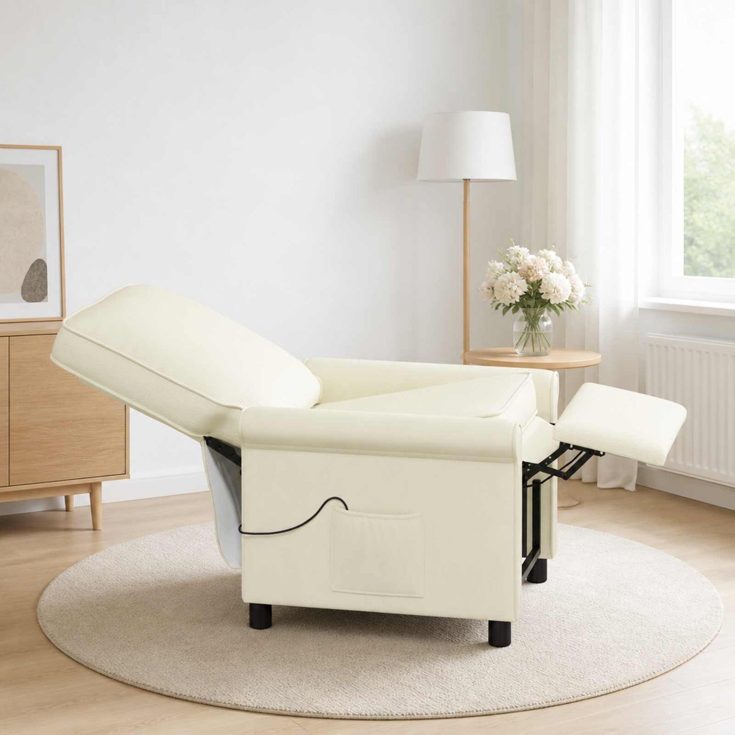 vidaXL Ανακλινόμενη Πολυθρόνα Μασάζ Κρεμ 69 x 95 x 101 cm Ύφασμα