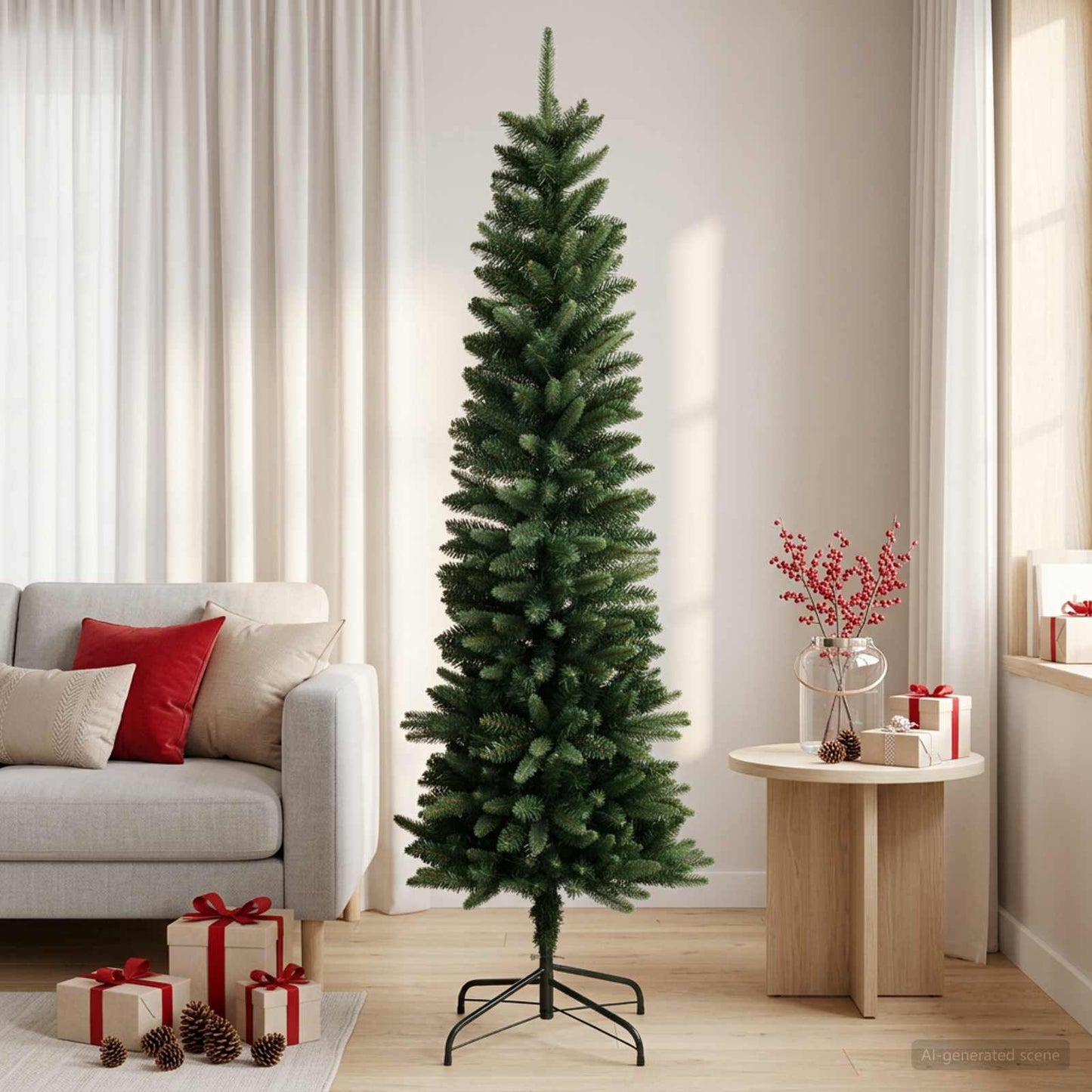 vidaXL Artificial Slim Christmas Tree 150 εκ. ΠΕ και PVC Πράσινο
