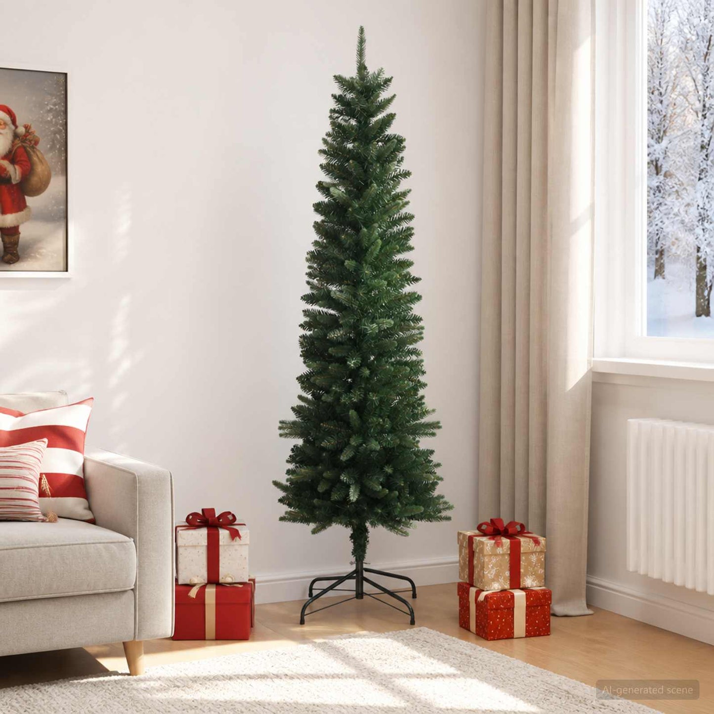 vidaXL Artificial Slim Christmas Tree 210 εκ. ΠΕ και PVC Πράσινο
