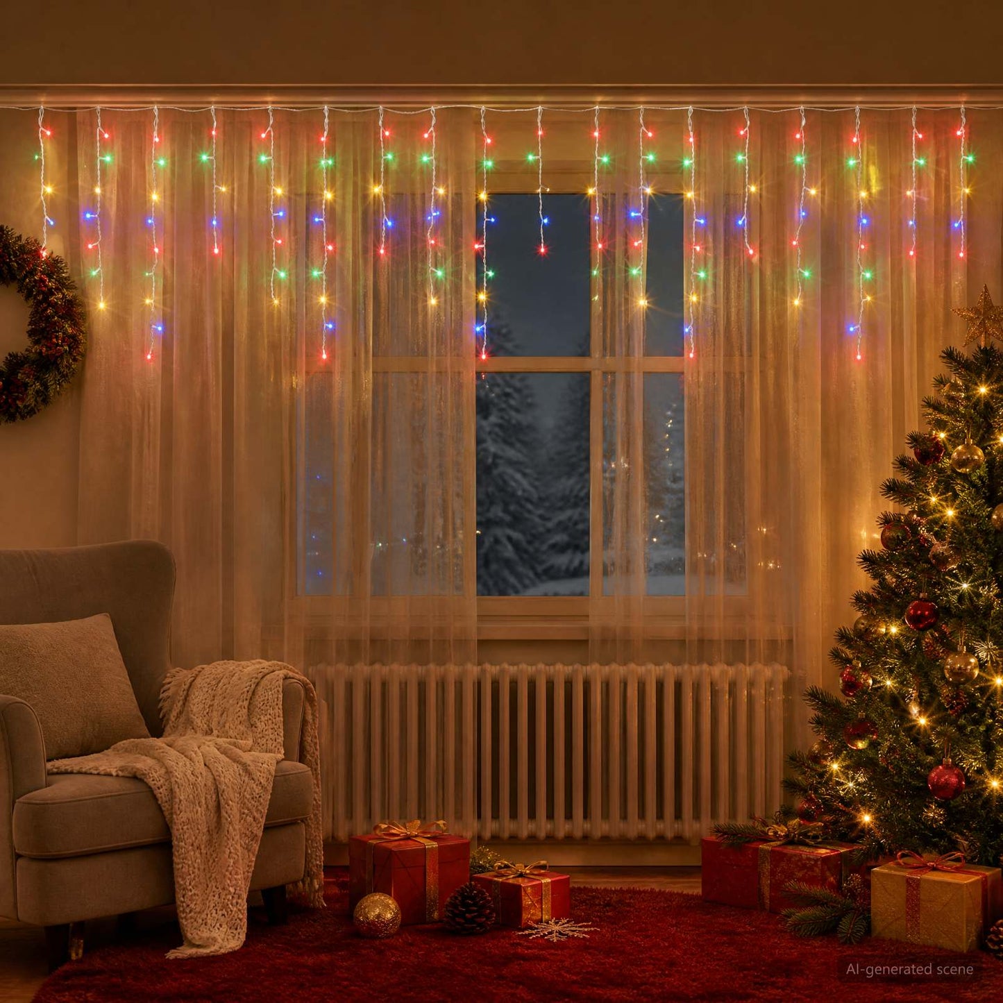vidaXL Φωτάκια κουρτίνα 210 LED Πολύχρωμο 500 x 72 cm