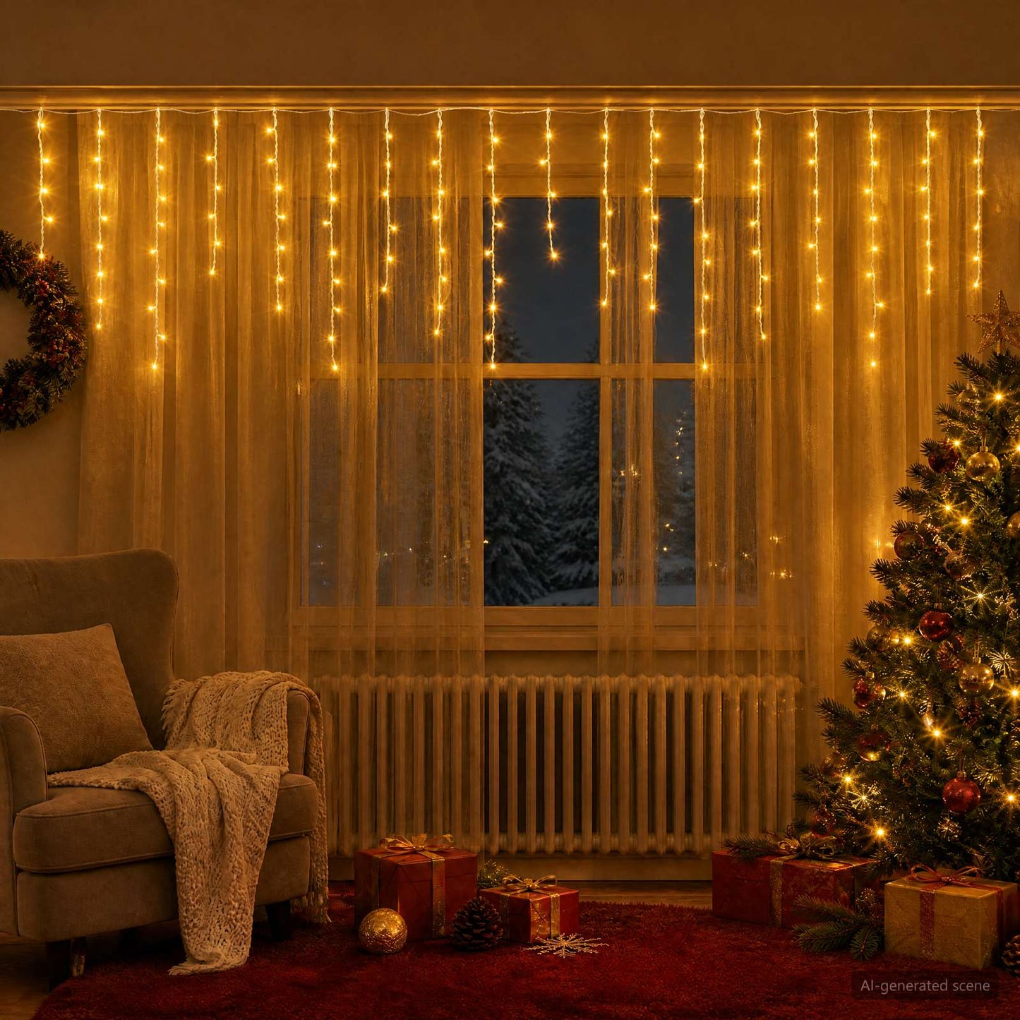 vidaXL Φωτάκια κουρτίνα 798 LED Θερμό λευκό 2000 x 72 cm