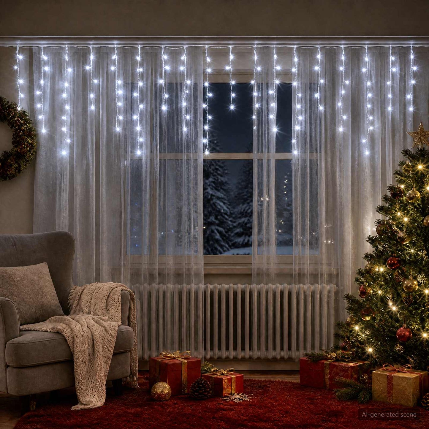 vidaXL Φωτάκια κουρτίνα 798 LED Ψυχρό λευκό 2000 x 72 cm