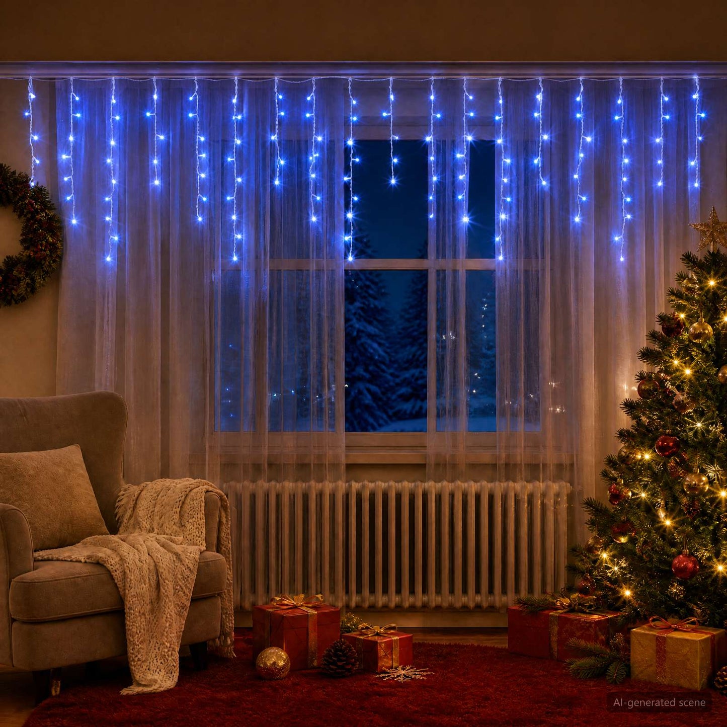 vidaXL Φωτάκια κουρτίνα 798 LED Μπλε 2000 x 72 cm