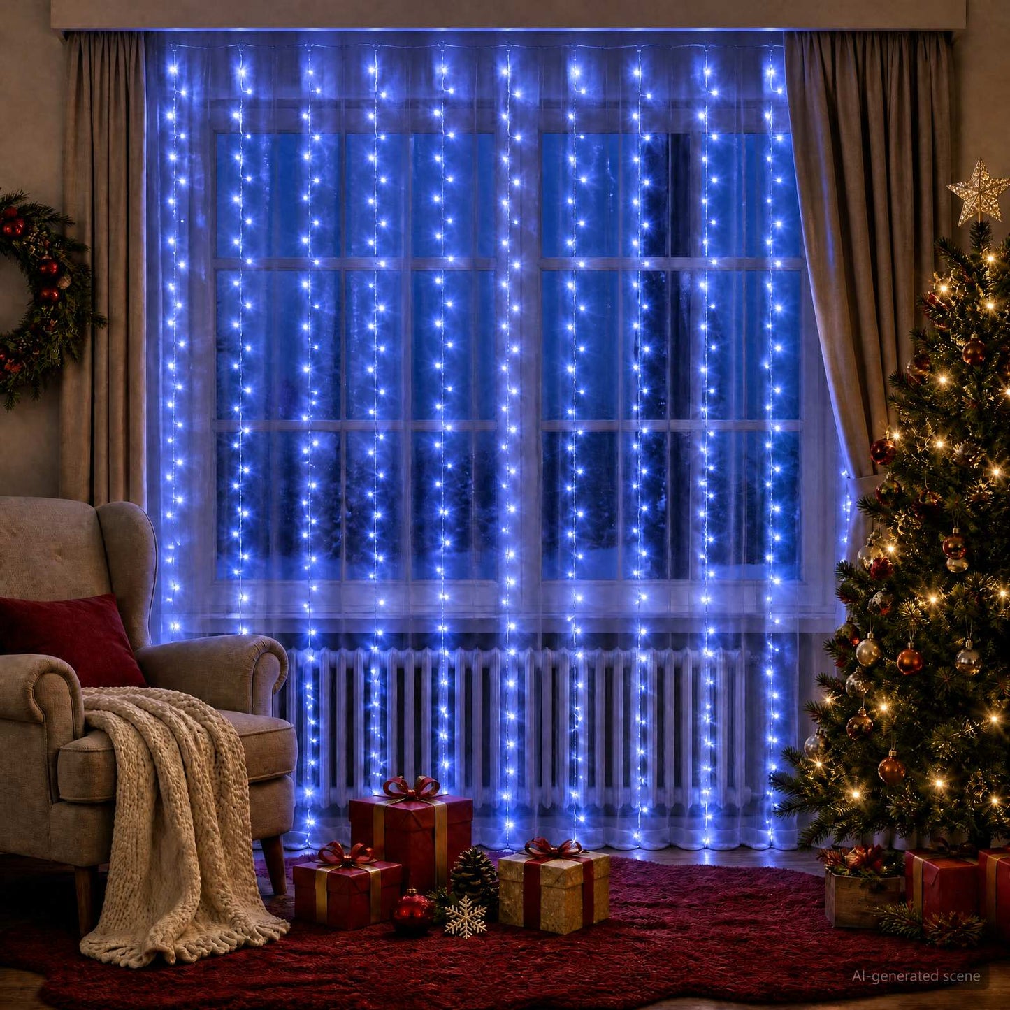 vidaXL Φωτοκουρτίνα 300 LED Μπλε 300 x 300 cm