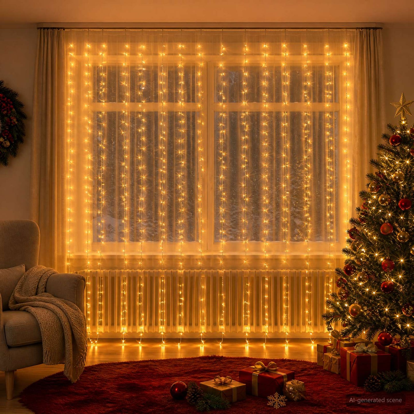 vidaXL Φωτοκουρτίνα 600 LED Θερμό λευκό 600 x 300 cm