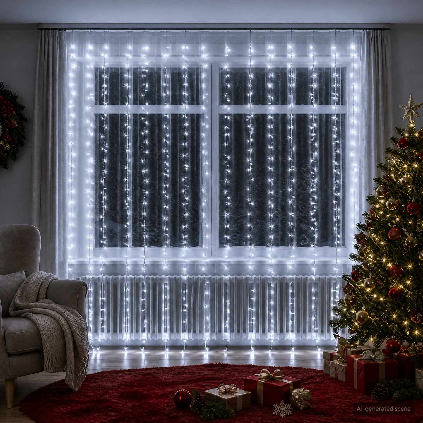 vidaXL Φωτοκουρτίνα 600 LED Ψυχρό λευκό 600 x 300 cm