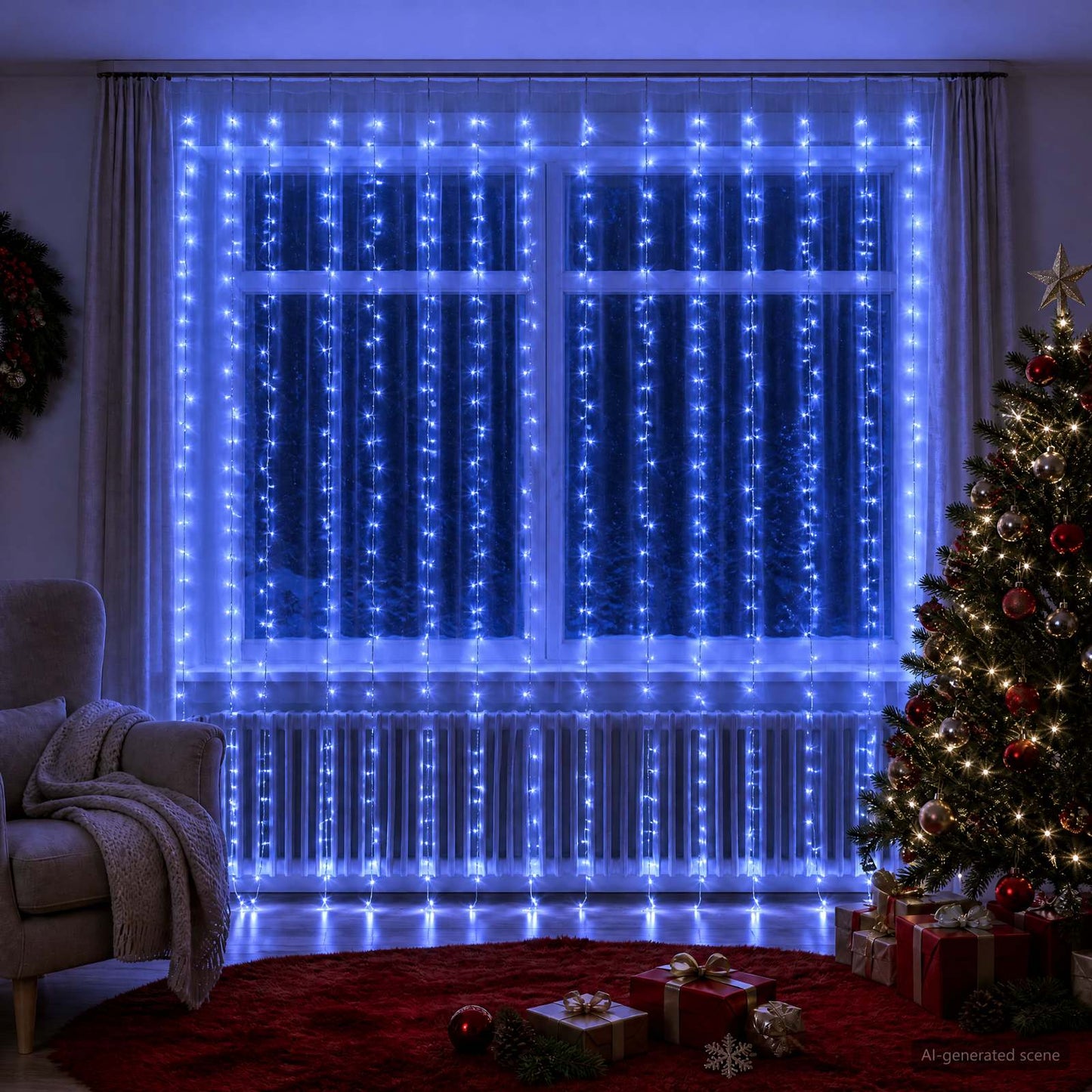 vidaXL Φωτοκουρτίνα 600 LED Μπλε 600 x 300 cm