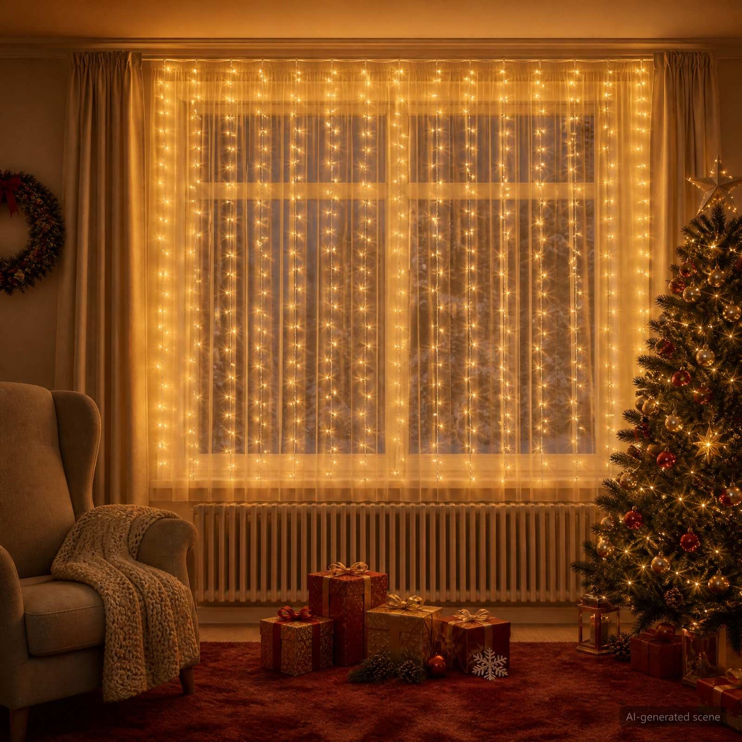 vidaXL Φωτοκουρτίνα 400 LED Θερμό λευκό 600 x 200 cm
