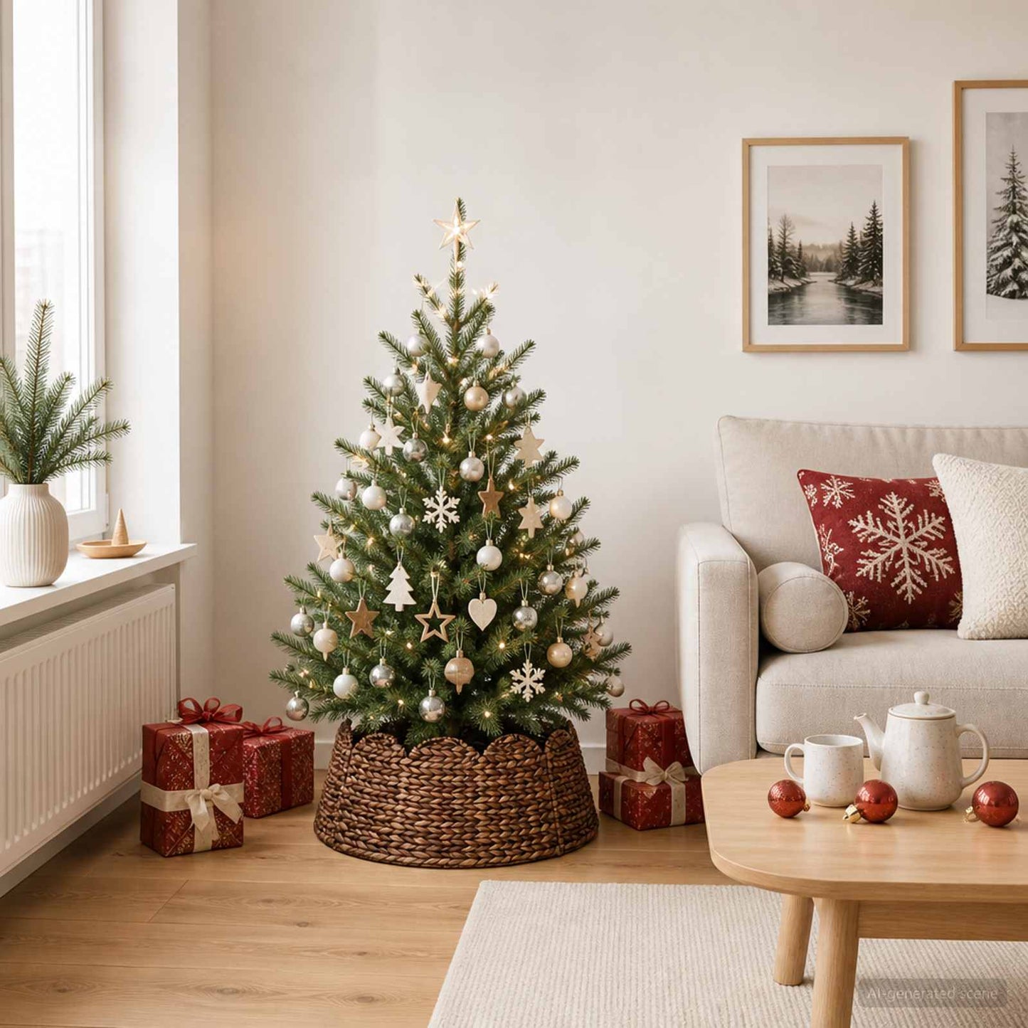 vidaXL Κολάρο Χριστουγεννιάτικου Δέντρου Γύρος Καφέ Ø 45 x 22 εκ
