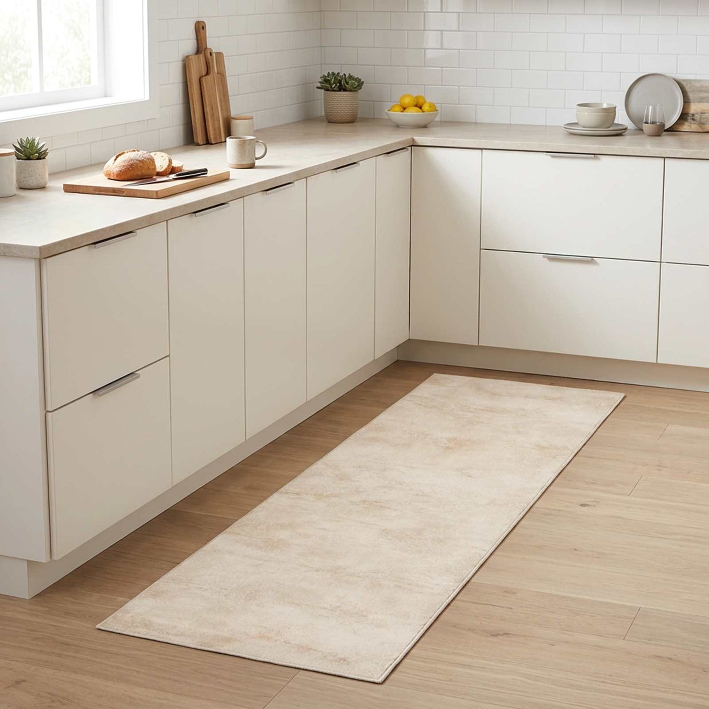 vidaXL Χαλί Κουζίνας κρεμ σκυρόδεμα 300 x 60 εκ 100% Πολυαμίδιο