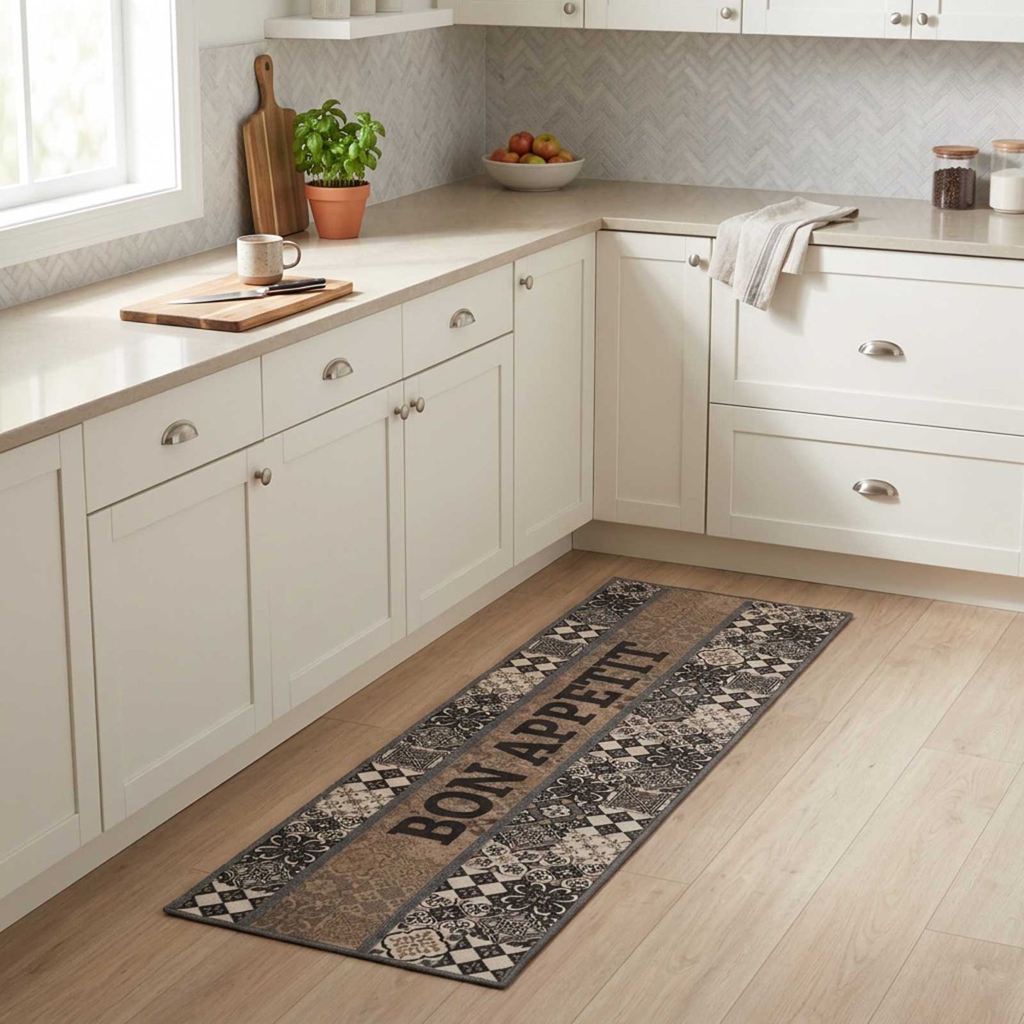 vidaXL Χαλί Κουζίνας Γκρι καλή όρεξη 300 x 60 εκ 100% Πολυαμίδιο