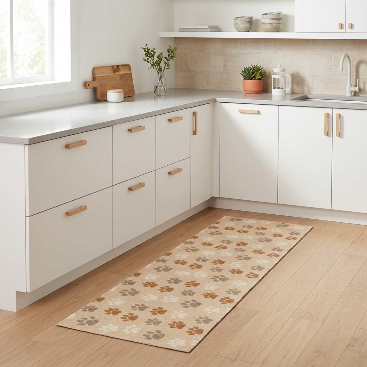 vidaXL Χαλί Κουζίνας μπεζ πατούσες 300 x 60 εκ 100% Πολυαμίδιο