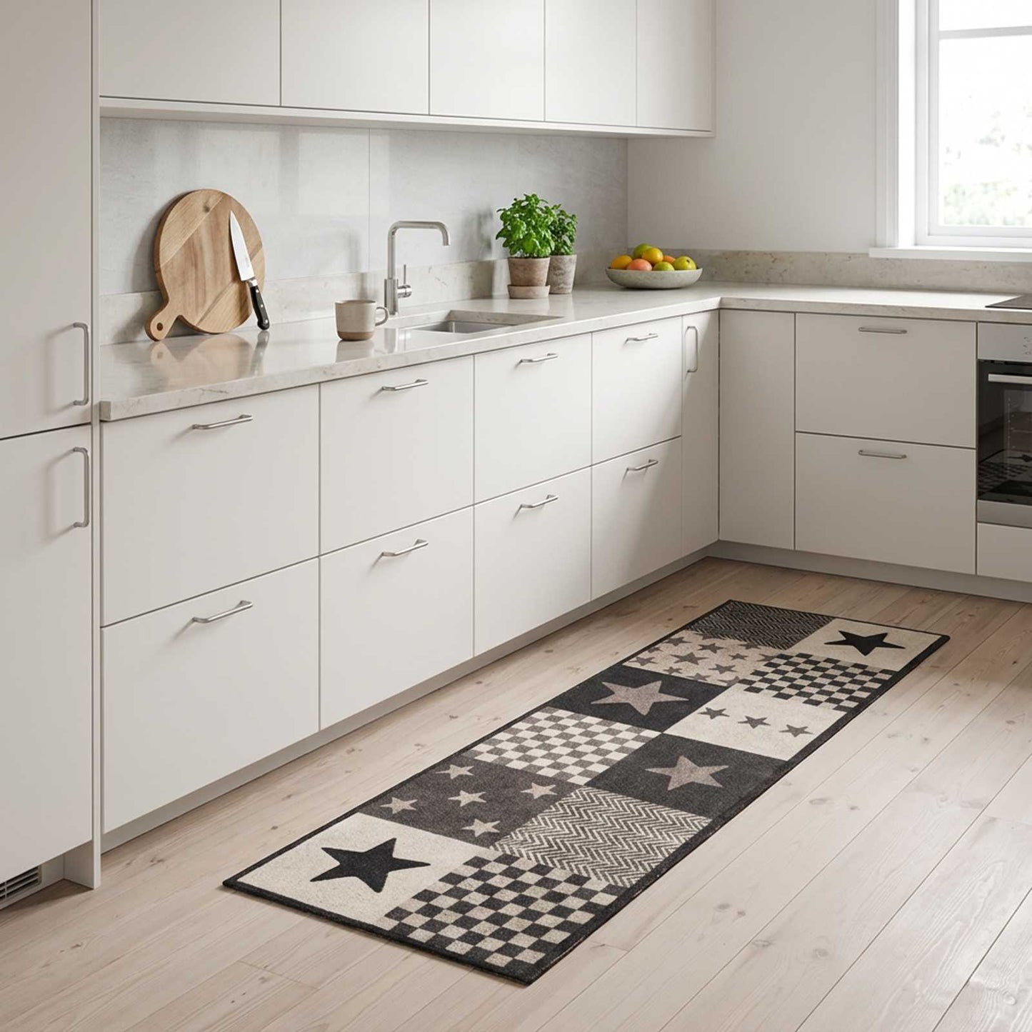 vidaXL Χαλί Κουζίνας γκρι αστέρια 300 x 60 εκ 100% Πολυαμίδιο Πλένεται