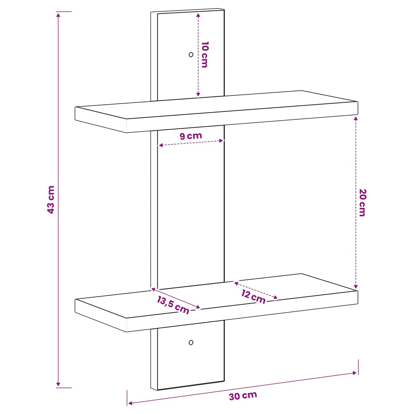 vidaXL Ράφι Τοίχου Καπνισμένο Ξύλο Δρυός 30 x 13.5 x 43 cm