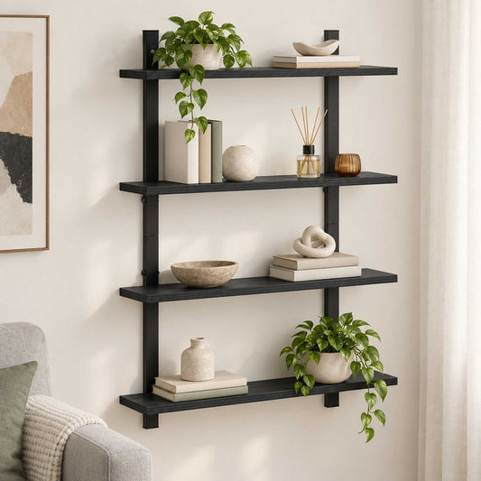 vidaXL Ράφι Τοίχου Μαύρη Δρυς 60.5 x 13.5 x 80.5 cm Επεξεργασμένο Ξύλο