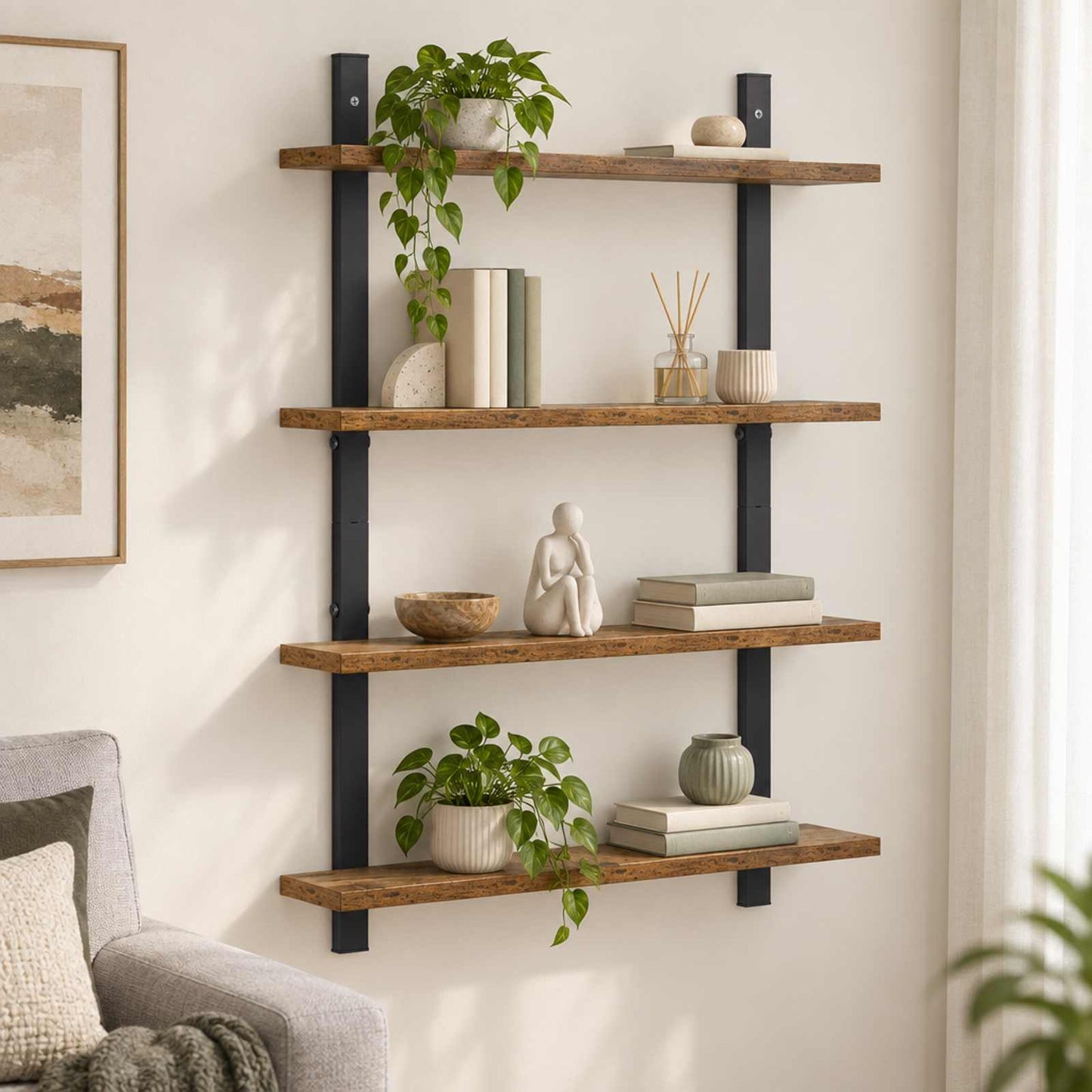 vidaXL Ράφι Τοίχου Παλαιωμένο ξύλο 60.5 x 13.5 x 80.5 cm