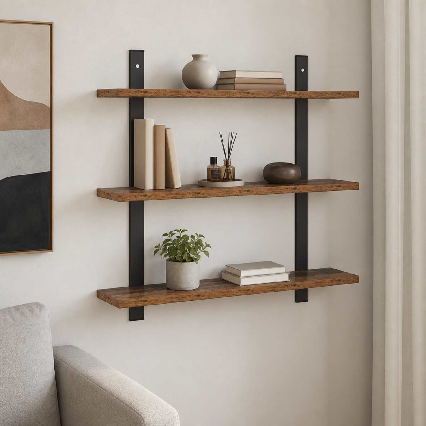 vidaXL Ράφι Τοίχου Παλαιωμένο ξύλο 60,5 x 13,5 x 58,5 cm