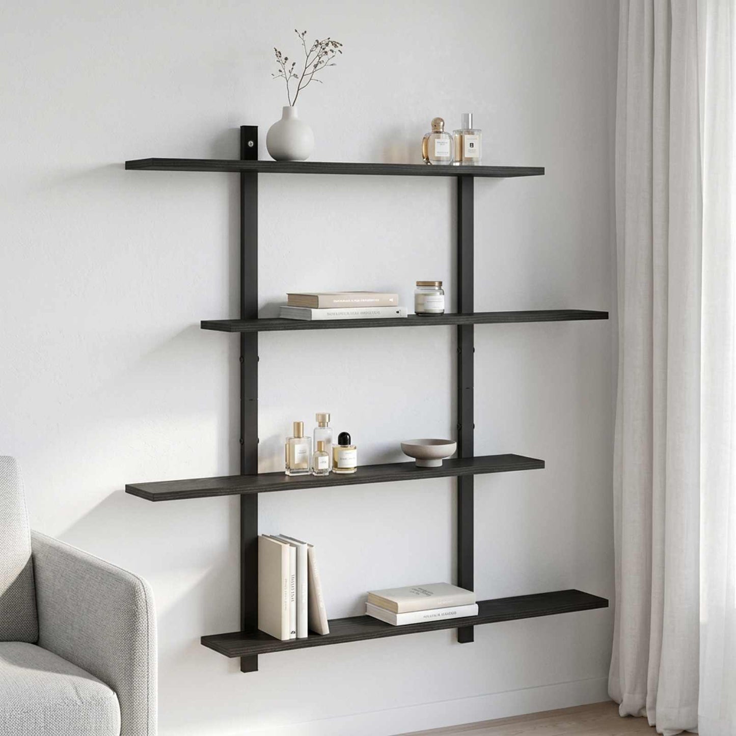 vidaXL Ράφι Τοίχου Μαύρη Δρυς 100 x 13.5 x 101 cm Επεξεργασμένο Ξύλο
