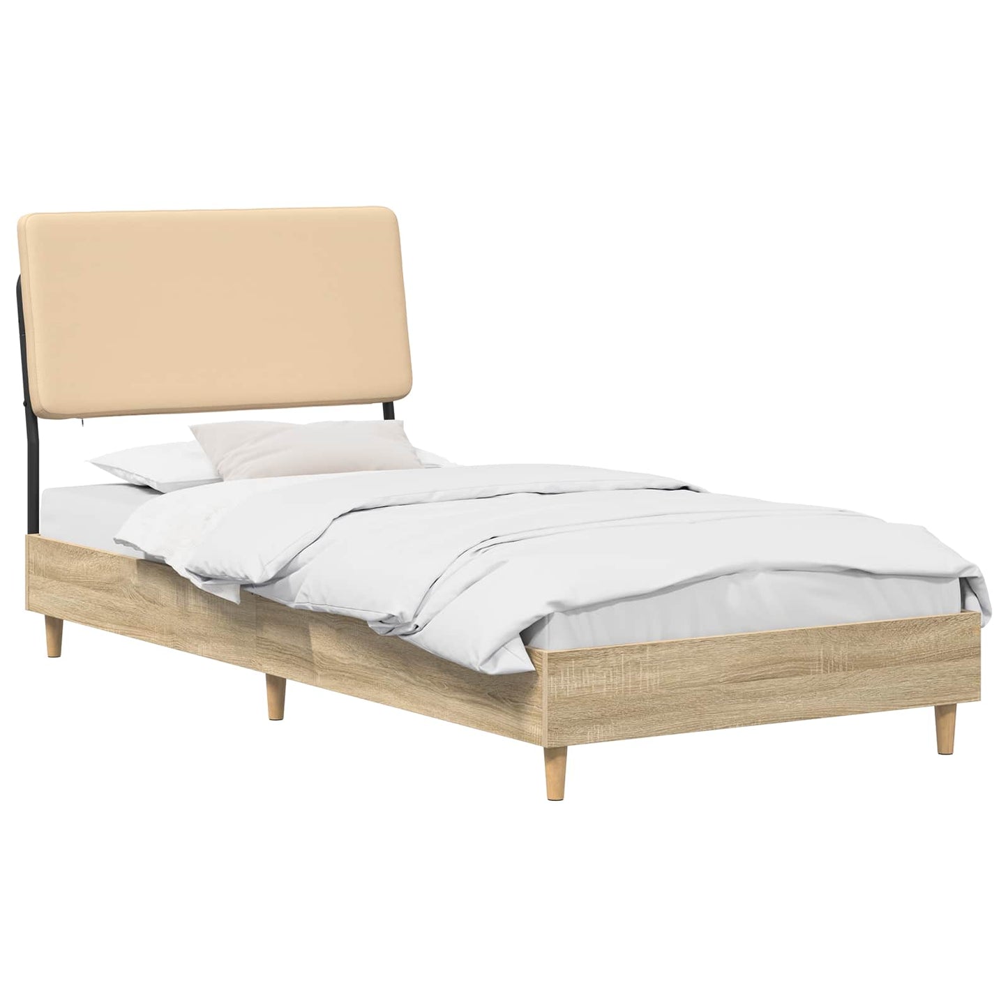 vidaXL Μονό κρεβάτι με κεφαλάρι Sonoma oak και κρεμ 90 x 200 cm