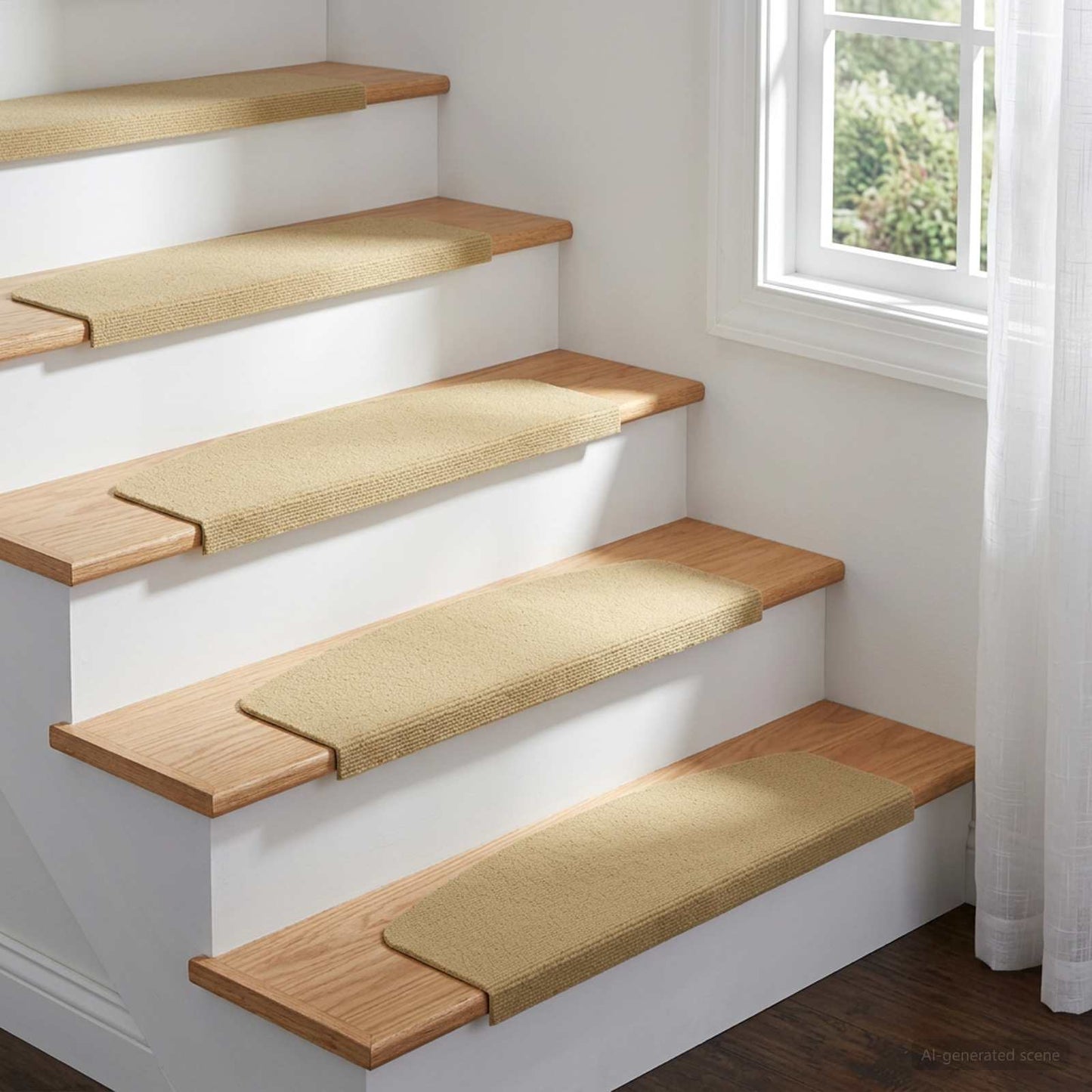 vidaXL Πατάκια σκάλας 15 τμχ. 65 x 21 x 4 cm Μπεζ Πολυεστέρας