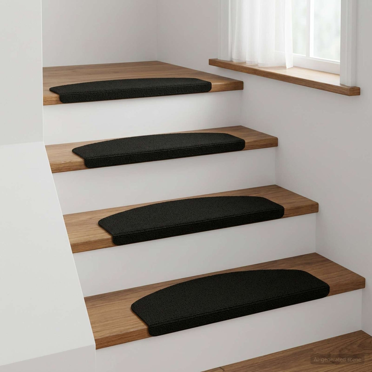 vidaXL Πατάκια σκάλας 15 τμχ. 65 x 21 x 4 cm Μαύρο Πολυεστέρας