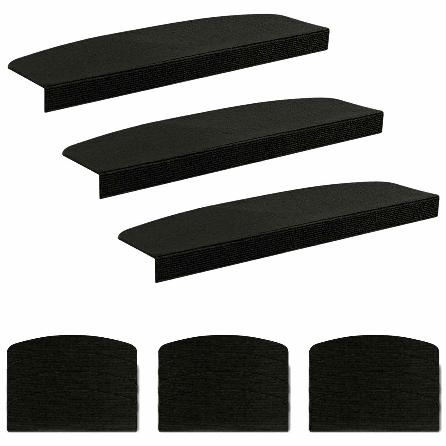 vidaXL Πατάκια σκάλας 15 τμχ. 65 x 21 x 4 cm Μαύρο Πολυεστέρας