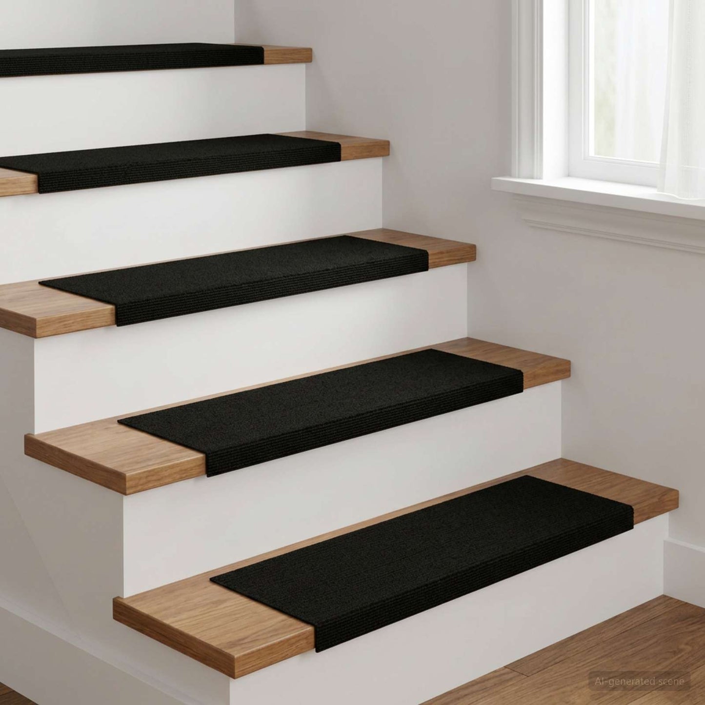 vidaXL Πατάκια σκάλας 15 τμχ. 65 x 21 x 4 cm Μαύρο Πολυεστέρας
