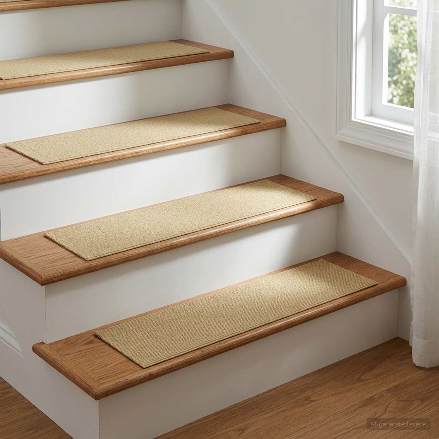 vidaXL Πατάκια σκάλας 15 τμχ. 76 x 20 cm Μπεζ Πολυεστέρας Ορθογώνιος