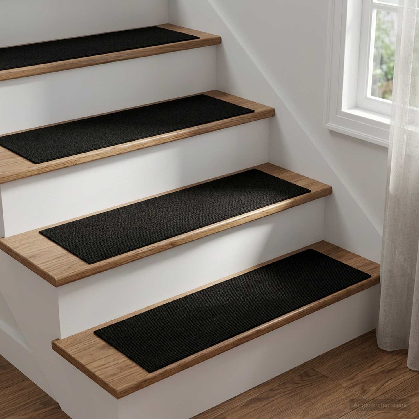 vidaXL Πατάκια σκάλας 15 τμχ. 76 x 20 cm Μαύρο Πολυεστέρας Ορθογώνιος