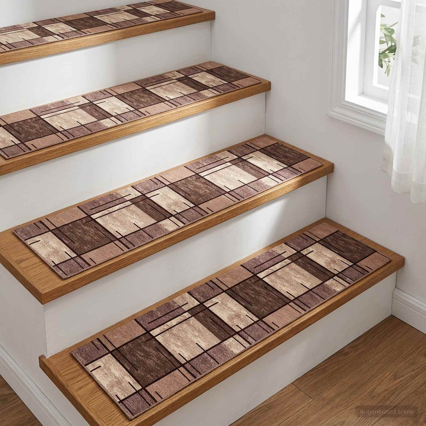 vidaXL Πατάκια σκάλας 15 τμχ. 76 x 20 cm Καφέ Πολυεστέρας Ορθογώνιος