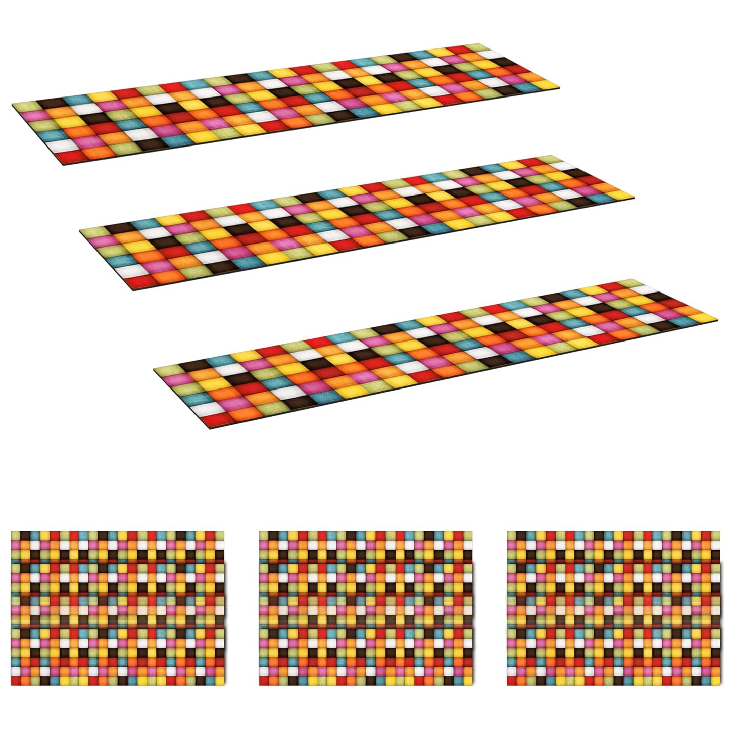 vidaXL Πατάκια σκάλας 15 τμχ. 76 x 20 cm Πολύχρωμο μοτίβο μπλοκ