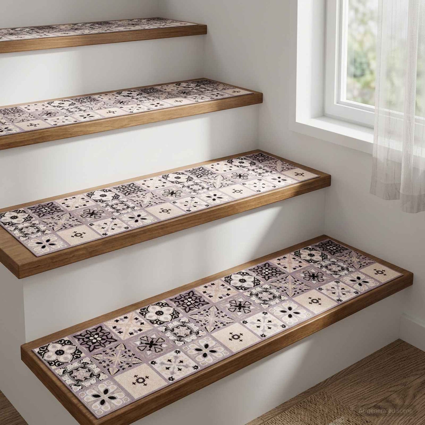vidaXL Πατάκια σκάλας 15 τμχ. 76 x 20 cm Γκρι και Μαύρο Πολυεστέρας