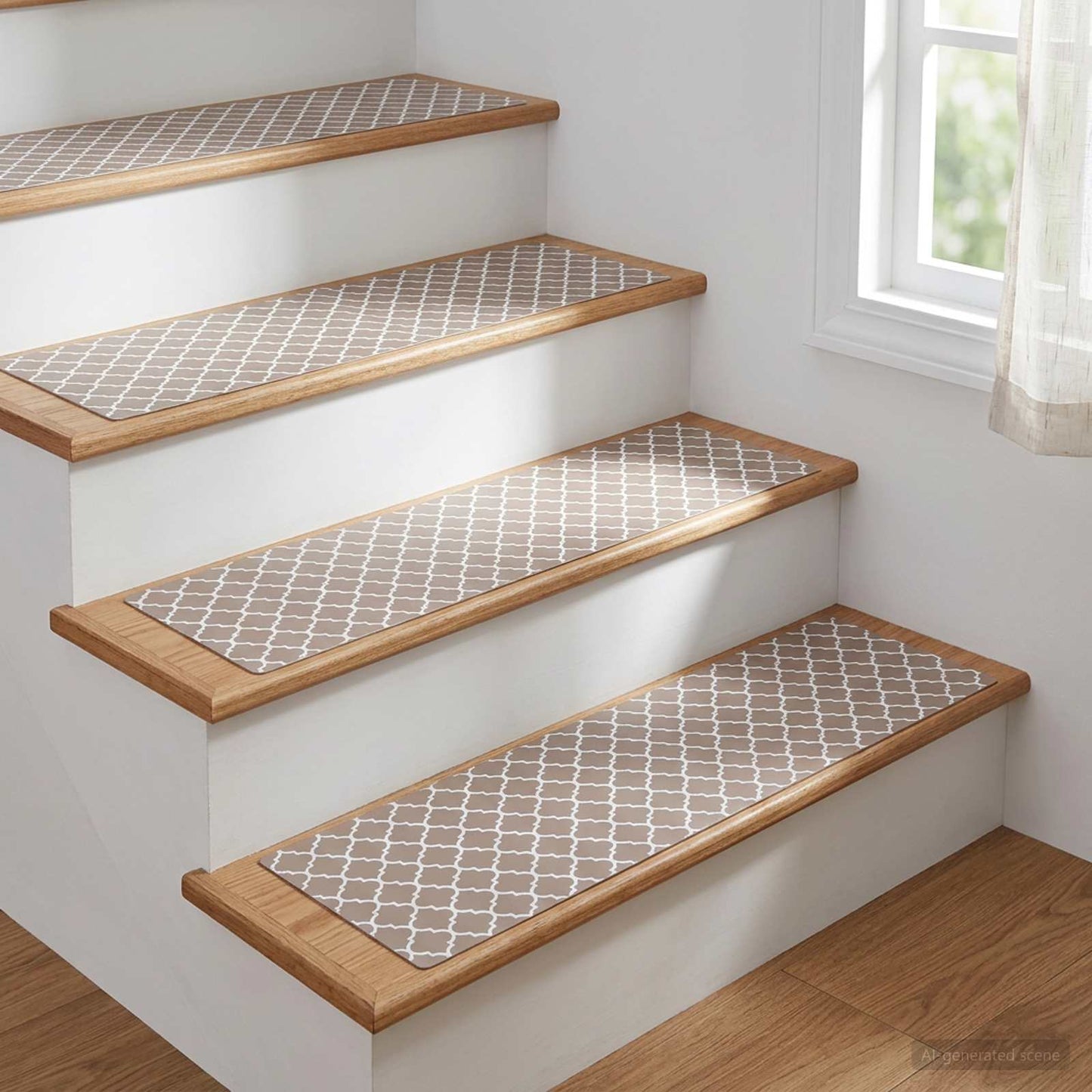 vidaXL Πατάκια σκάλας 15 τμχ. 76 x 20 cm Γκρι και Λευκό Πολυεστέρας