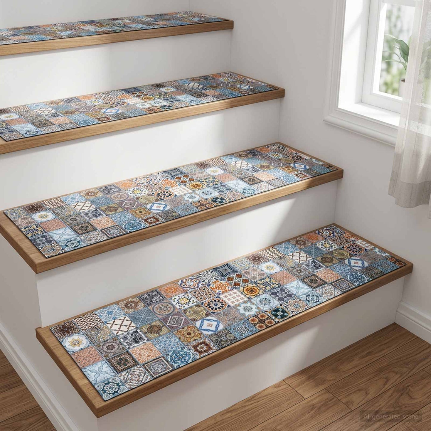 vidaXL Πατάκια σκάλας 15 τμχ. 76 x 20 cm Μπλε Πολυεστέρας Ορθογώνιος
