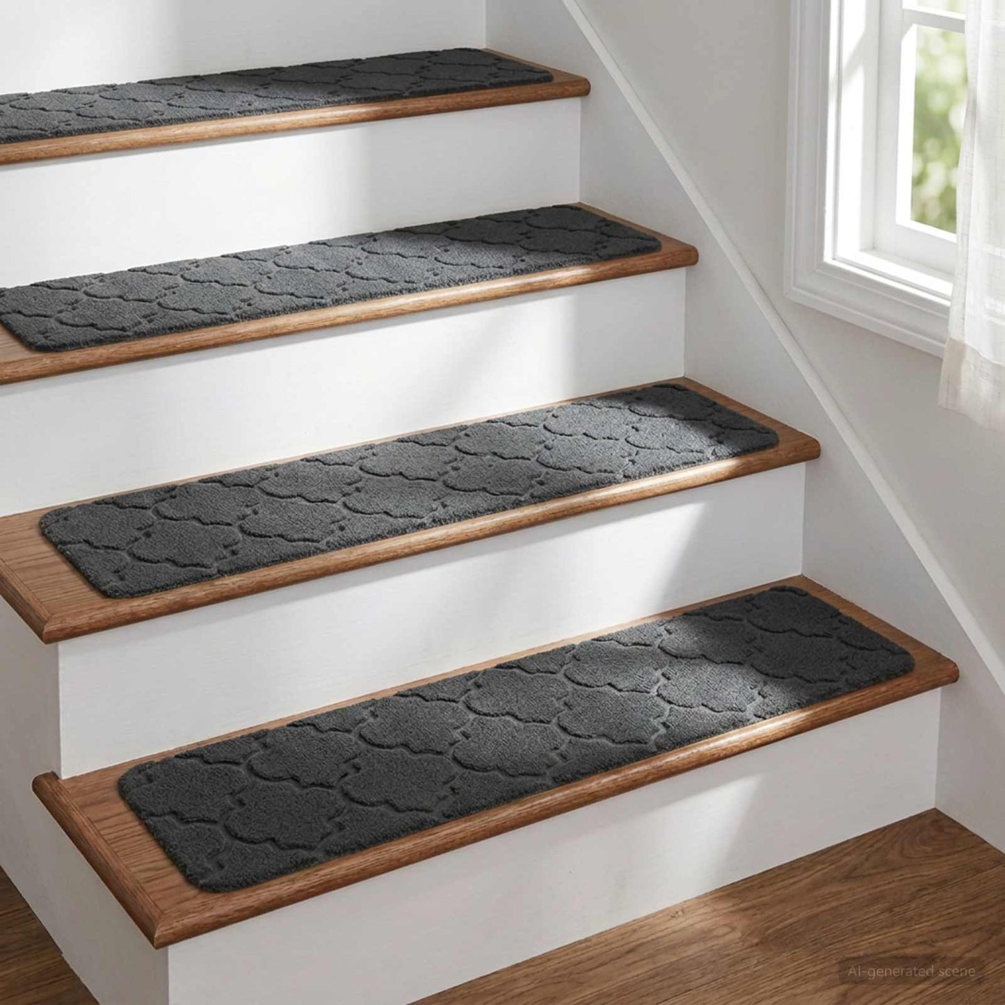 vidaXL Πατάκια σκάλας 15 τμχ. 76 x 20 cm Σκούρο Γκρι Πολυεστέρας