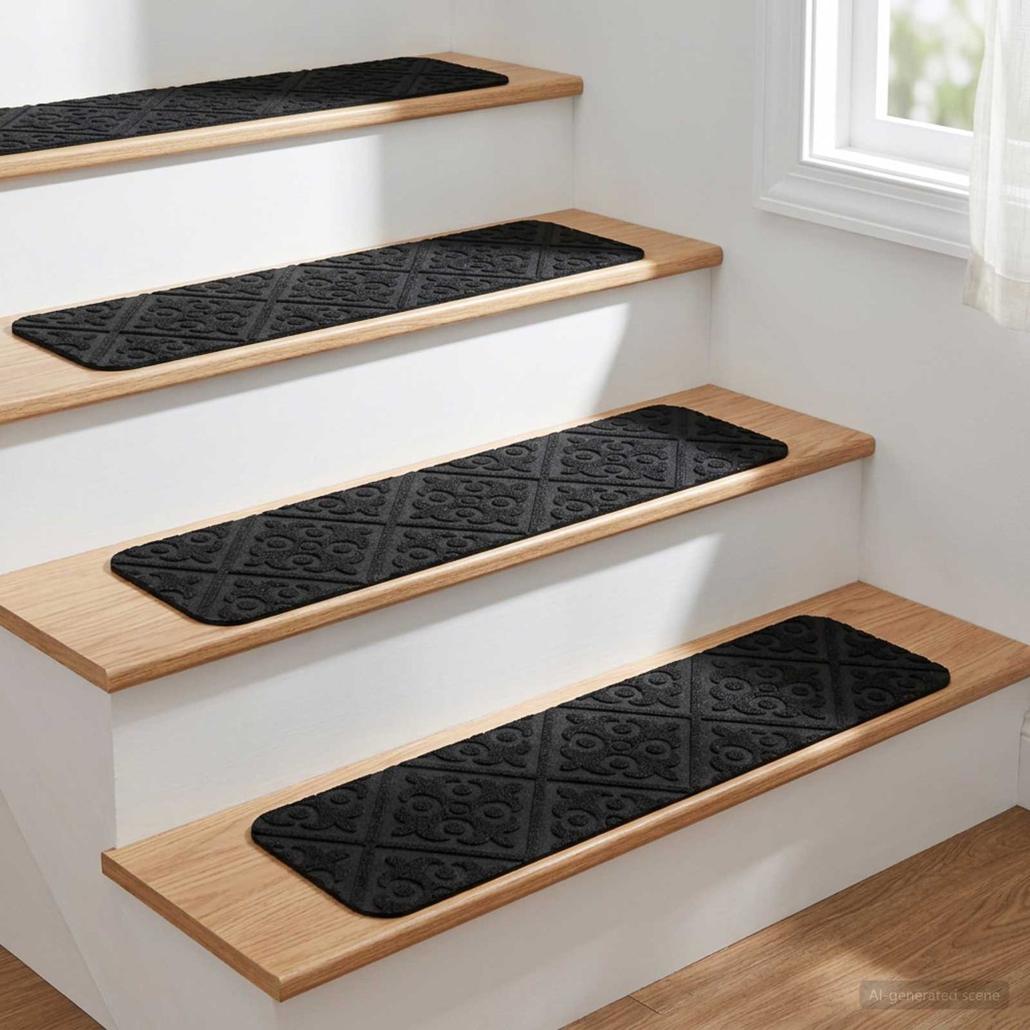 vidaXL Πατάκια σκάλας 15 τμχ. 76 x 20 cm Μαύρο Πολυεστέρας Ορθογώνιος