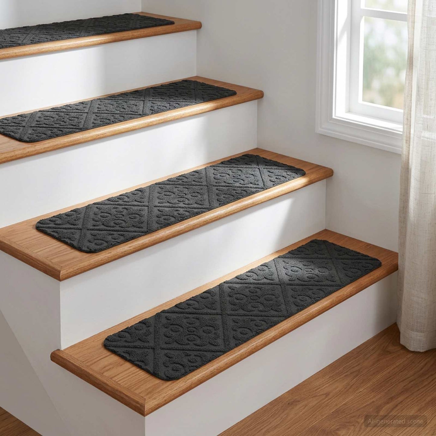vidaXL Πατάκια σκάλας 15 τμχ. 76 x 20 cm Σκούρο Γκρι Πολυεστέρας