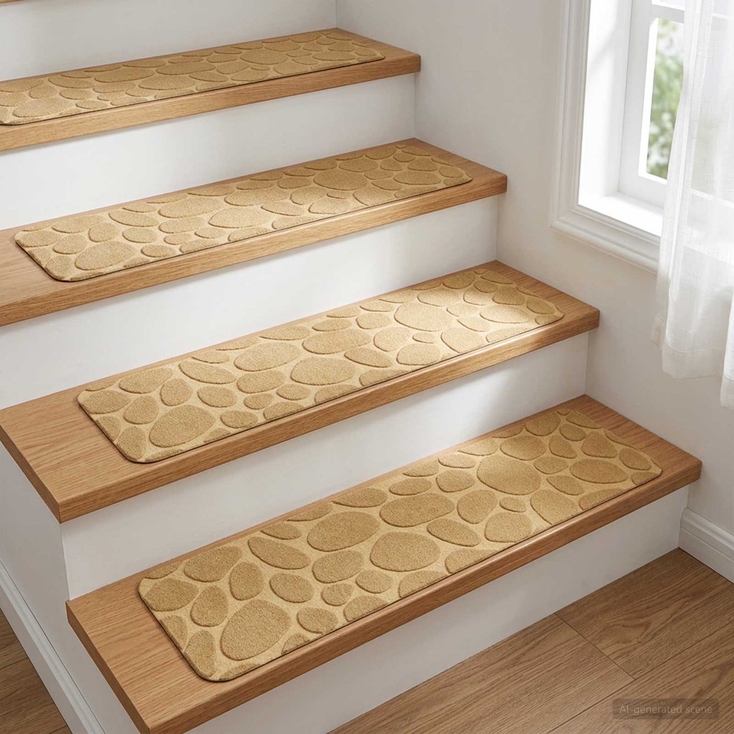vidaXL Πατάκια σκάλας 15 τμχ. 76 x 20 cm Μπεζ Πολυεστέρας Ορθογώνιος