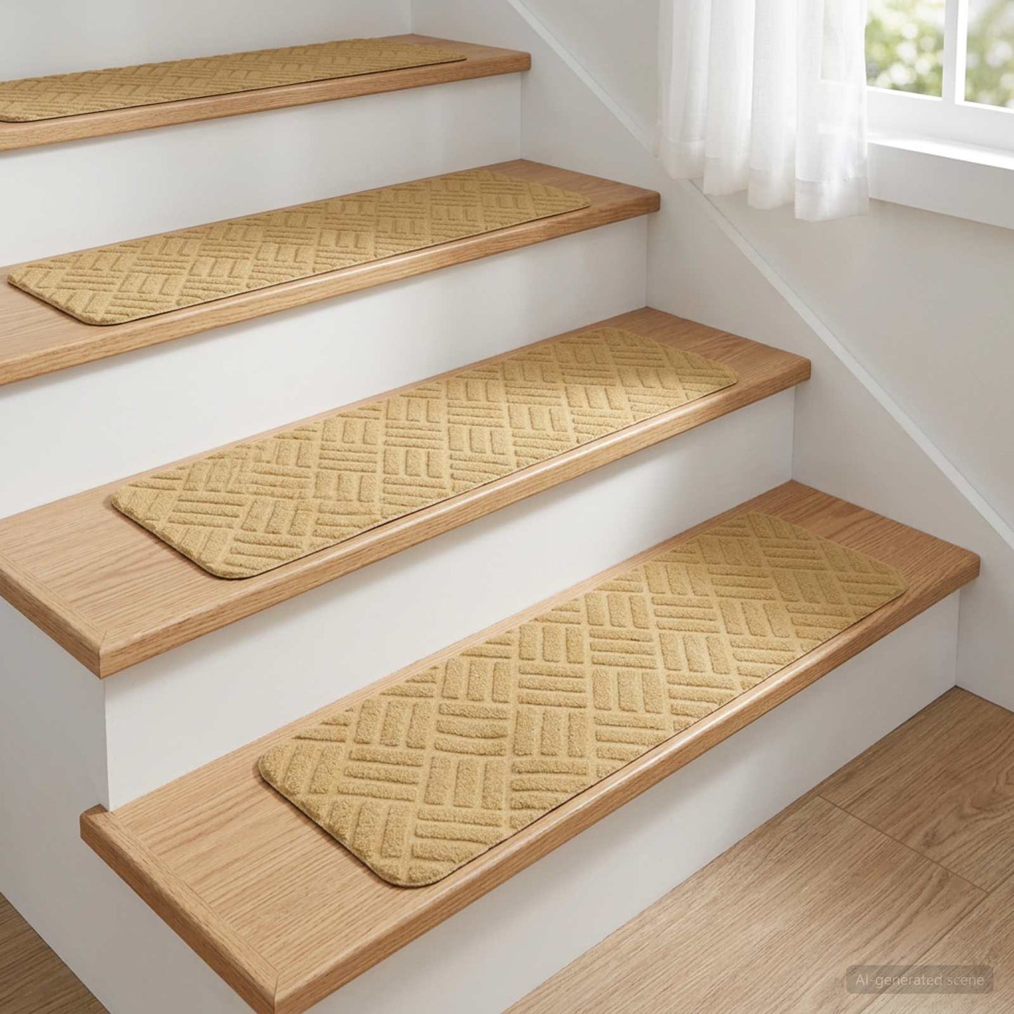 vidaXL Πατάκια σκάλας 15 τμχ. 76 x 20 cm Μπεζ Πολυεστέρας Ορθογώνιος
