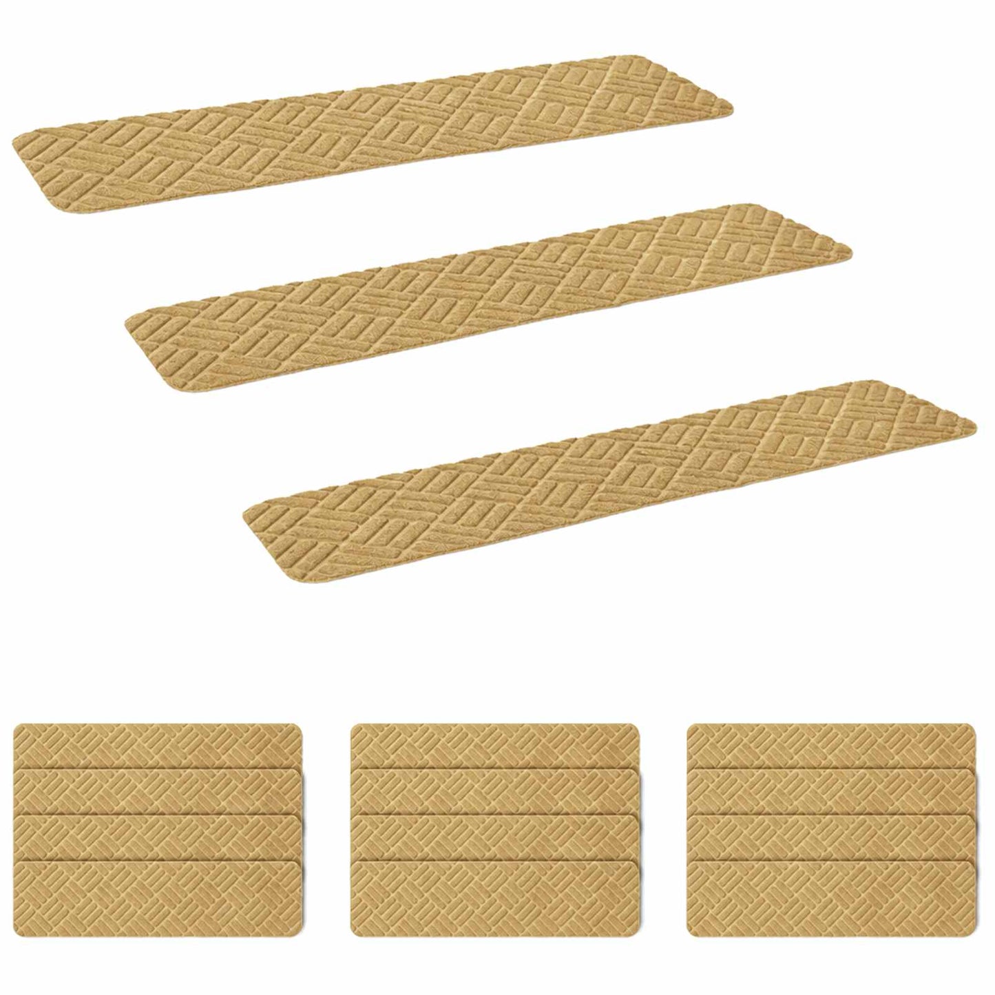 vidaXL Πατάκια σκάλας 15 τμχ. 76 x 20 cm Μπεζ Πολυεστέρας Ορθογώνιος