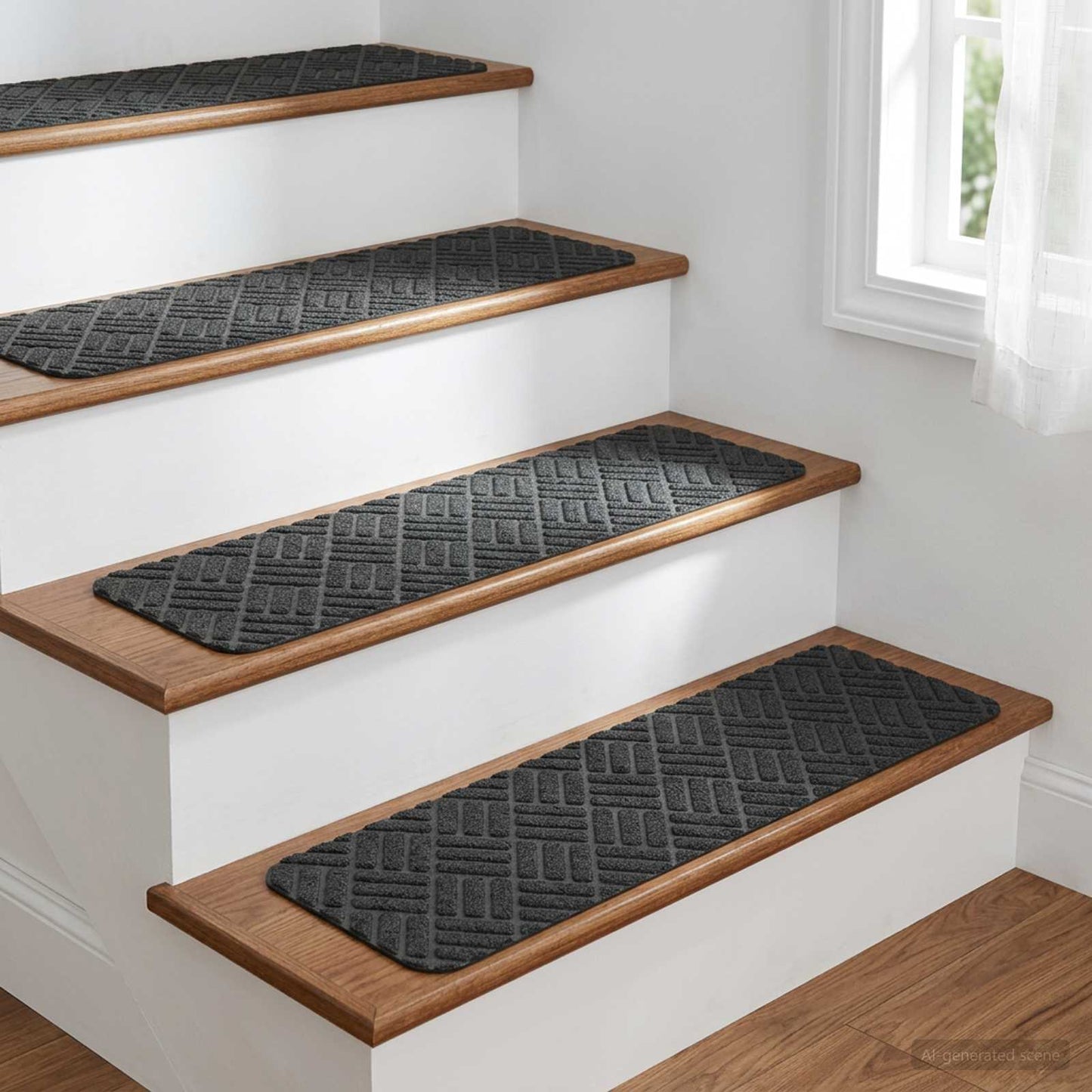 vidaXL Πατάκια σκάλας 15 τμχ. 76 x 20 cm Σκούρο Γκρι Πολυεστέρας