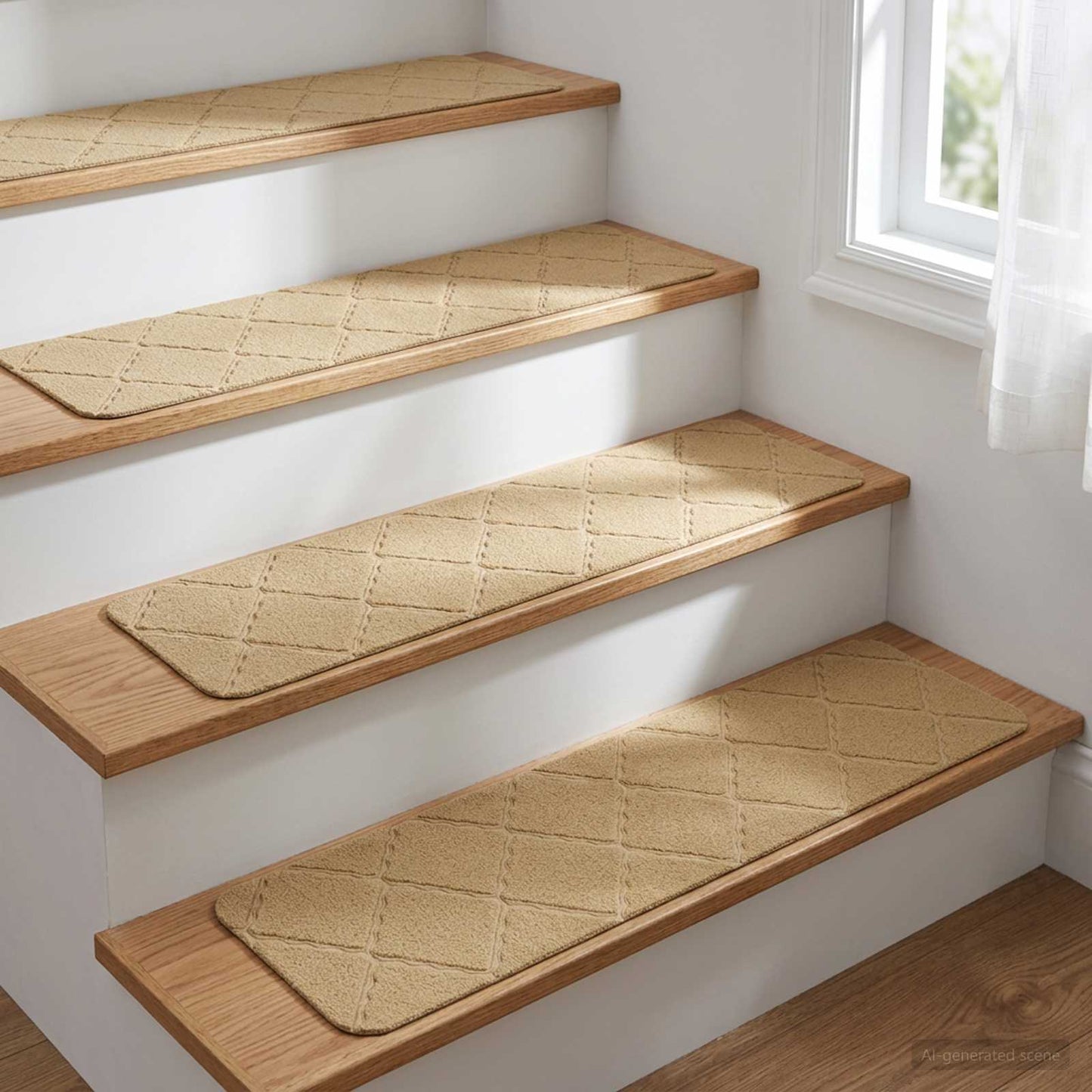 vidaXL Πατάκια σκάλας 15 τμχ. 76 x 20 cm Μπεζ Πολυεστέρας Ορθογώνιος