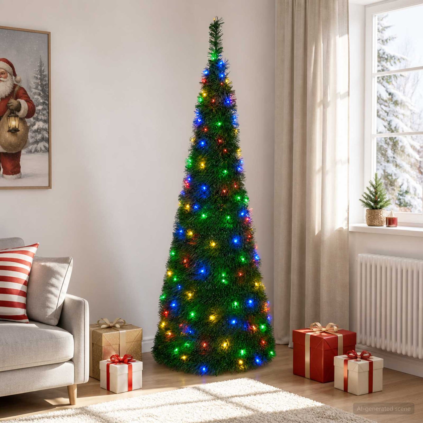 vidaXL Πτυσσόμενο χριστουγεννιάτικο δέντρο LED 210 εκ. 200 LED PVC