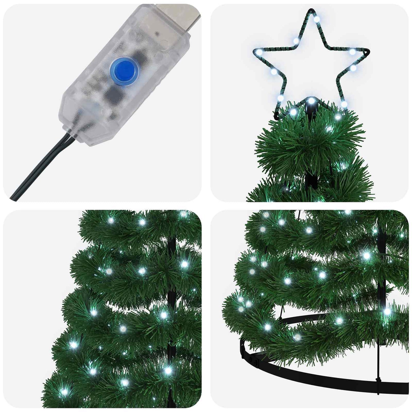 vidaXL Χριστουγεννιάτικο δέντρο με tinsel, LED και βάση EKENAS 180 εκ.