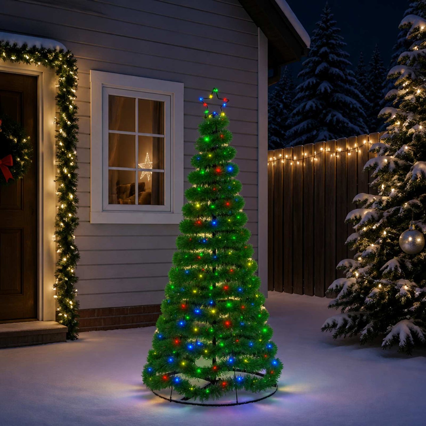 vidaXL Χριστουγεννιάτικο δέντρο με tinsel, LED και βάση EKENAS 180 εκ.