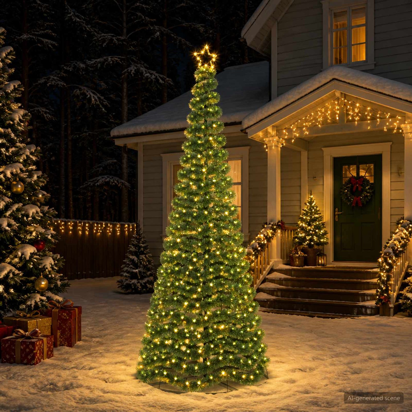 vidaXL Χριστουγεννιάτικο δέντρο με tinsel, LED και βάση EKENAS 250 εκ.