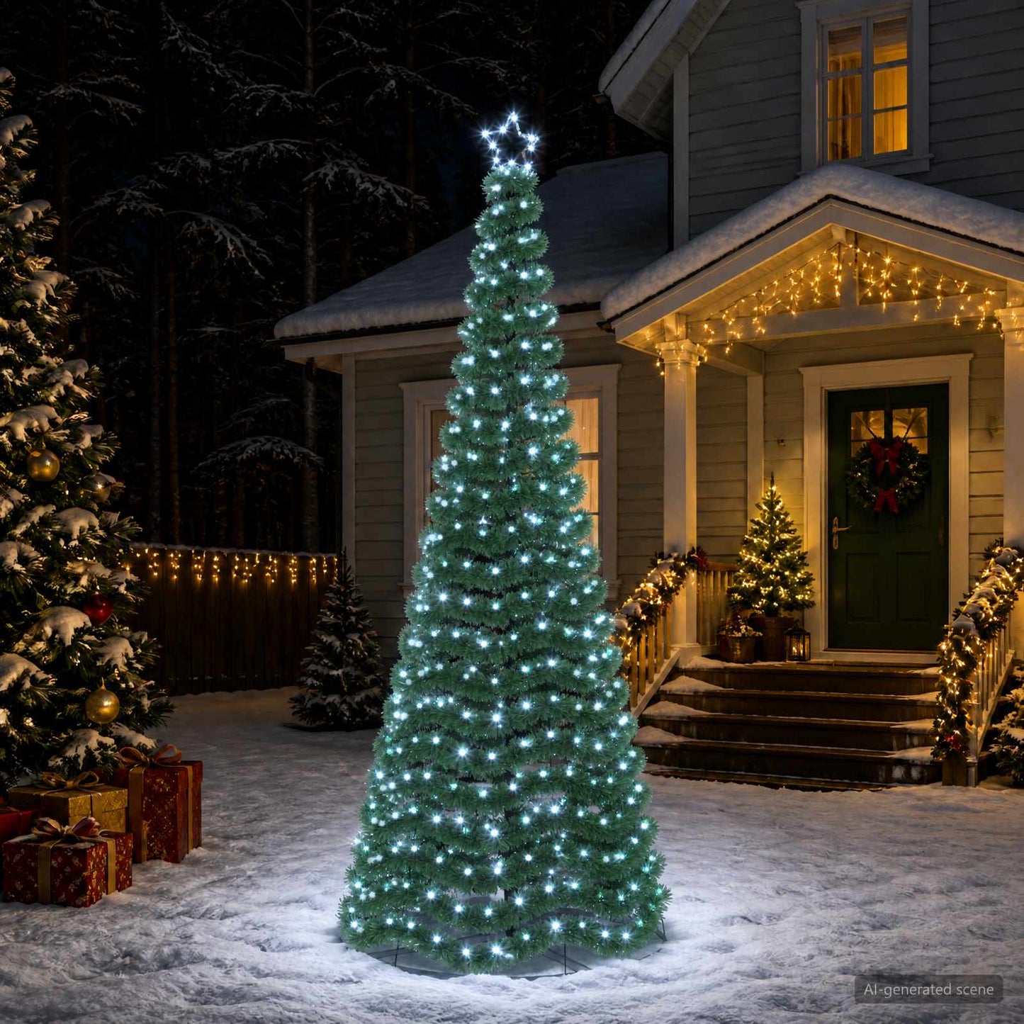 vidaXL Χριστουγεννιάτικο δέντρο με tinsel, LED και βάση EKENAS 250 εκ.