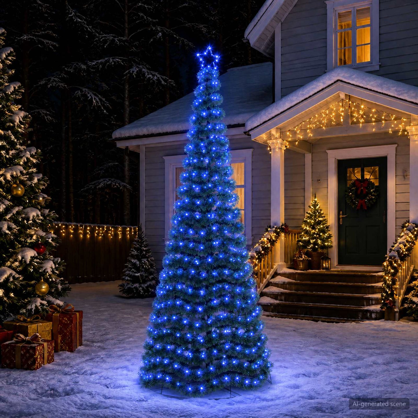 vidaXL Χριστουγεννιάτικο δέντρο με tinsel, LED και βάση EKENAS 250 εκ.